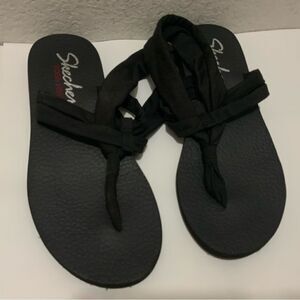 𝅺Skechers Women’s Black Yoga Studio Kicks Slingback Thong Sandals Size 11